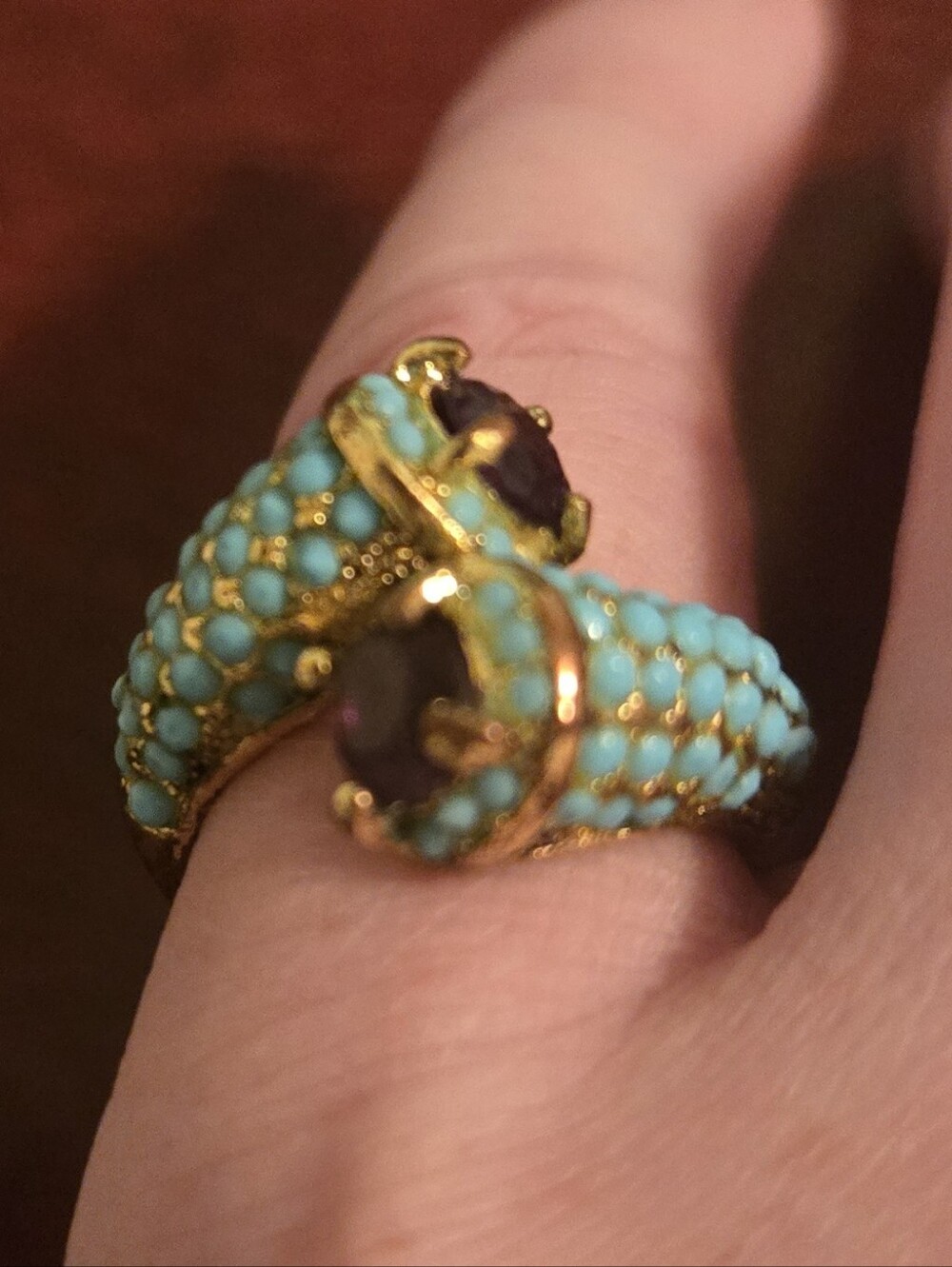 Amethyst And Micro Turquoise Snake Ring Size 6